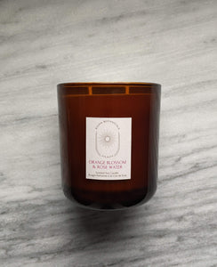 Orange Blossom & Rose Water - Large Amber Soy Candle